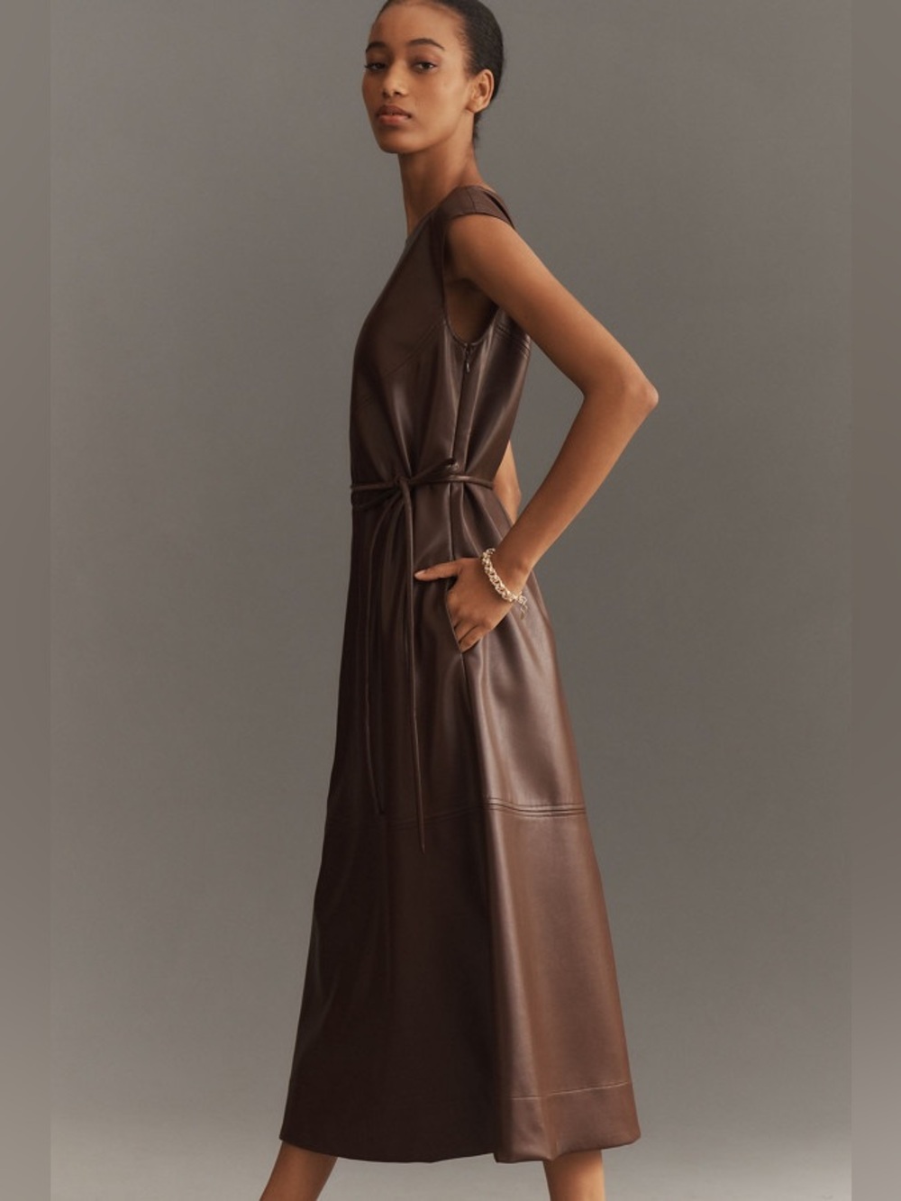 Maeve by Anthropologie Sleeveless Vegan Leather Wrap Midi Dress - Picture 4 of 13